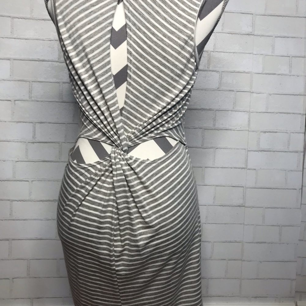 Annianna gray striped dress with twist back
